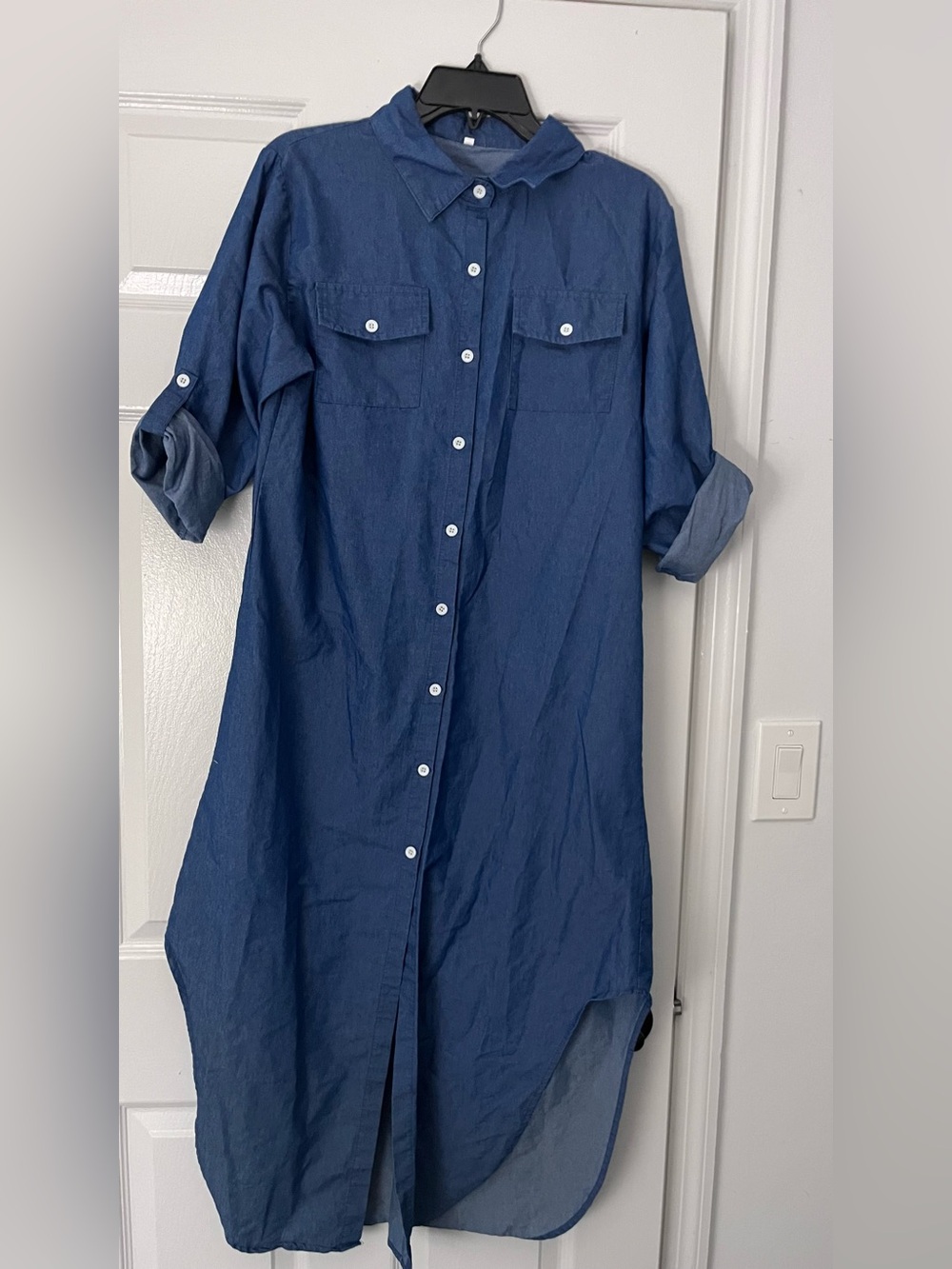 Relaxed Navy Long Sleeve Button-Up Shirt Dress